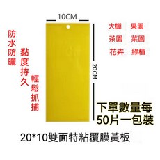 雙面黃色黏蟲板 強力黏捕蟲紙 植物害蟲防治 適用於果園菜園盆栽, 1個, 小一片 滿50片一包裝