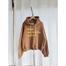 양기모 포근 밧줄 스트링 박시후드 브라운 노랑 레터링