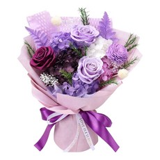 永生花紫色玫瑰花束成品情人節女友生日禮物聖誕節永生花花束, 紫色 櫥窗禮盒 1個