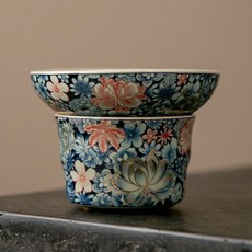 青花汝窯 茶漏茶濾一體 滿花描金琺琅彩 茶葉過濾網, 繁花似錦茶漏, 繁花似錦