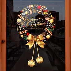 聖誕節氛圍佈置聖誕花環裝飾靜電貼紙商場酒店玻璃門貼畫, ZN221A,中號