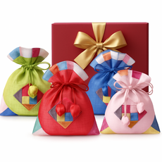 잇츠K 전통 조각보 복주머니 / 설날 세뱃돈 답례 선물 용돈 주머니 4종 세트, 1개, 적색.핑크색.청색.연두색