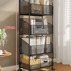 세탁물 이동식 다용도 빨래바구니 카트 3단, G. 검은 4 층모빌