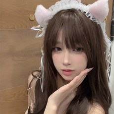 더바몰 고양이 파티용품 무대소품 촬영용품 이벤트소품 머리띠 코스프레 코스튬, 1개, 올화이트+블랙초커