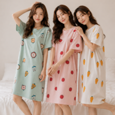 쁘띠엘라 여성 잠옷 원피스 파자마 반팔 홈웨어 1+1+1