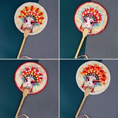 중국 경극 대나무 부채 만들기 10개 세트 DIY 재료 키트, 랜덤 1개 (가위 포함), 1개