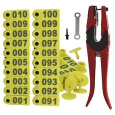 가축 이어 태그 플라이어 도구 001 100 번호 플라스틱 양 돼지 개 동물 사슴 농장 말 소(노란색)를 위한 예비 핀 어플리케이터, Yellow