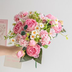 화예원 성묘 조화 꽃다발 생화같은 데이지 카네이션 산소 꽃 납골당 미니 꽃다발, 1개, 핑크