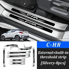 Toyota C HR 2018 2025 자동차 에 8 PCS 스테인레스 스틸 도어 씰 보호대 임계값 스티커, 01 Silvery  8PCS