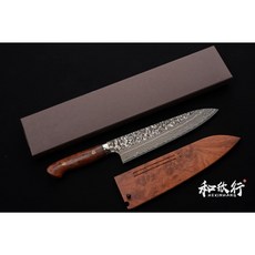 和欣行 現貨 越前打刃物 加藤義實作 大馬士革 粉末鋼 SG2 牛刀 210MM 花梨瘤套組, 1個