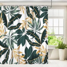 Laeacco 보태니컬 샤워 커튼 모던 아트 추상 야생 잔디 자연 나뭇잎 욕실 샤워 커튼 방수 폴리에스터 원단 목욕 커튼 후크 포함 182.9x182.9cm(72x7, #4