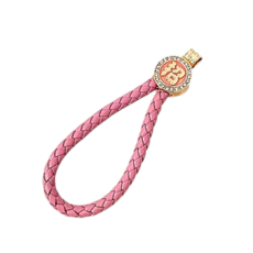 寶貝細節 鑲鑽小豬造型鑰匙圈/吊飾, 【皮繩鑰匙扣】-粉色,單個OPP袋子包裝, 1個