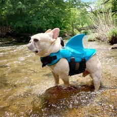 台灣出貨 寵物泳衣 狗狗救生衣 法鬥八哥泳衣 狗狗玩水泳衣 大浮力 可提拉 法鬥救生衣 寵物造型泳衣 美人魚鯊魚泳衣, 橘色鯊魚,XXL大狗, 1個
