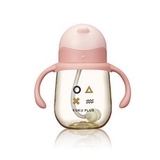 酷咕鴨 KUKUPLUS 纯真之瞳寬口PPSU訓練杯210ML，寶寶學飲好幫手，安全材質，防漏設計, 暖陽粉, 24個, 210L