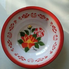 加厚搪瓷盆 老式懷舊經典 耐高溫 抗摔耐用, 1個, 30釐米老式薄款雙喜牡丹花型隨機