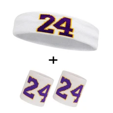 코튼 운동 머리띠 번호 24 탄성 스웨트 밴드 농구 테니스 스포츠 키즈 체육관 땀 헤어, 08 White Purple Nr24Set