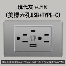 新品 桃園出貨 多孔立式插排 新款帶雙usb typec麵闆黑色臺灣電源墻壁充電插座, PC灰色usbA+C2.1A, 1個