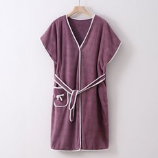 本土出貨 浴袍 口袋設計 浴袍女 女生浴裙 可穿式浴巾 吸水浴裙 珊瑚絨浴裙 強力吸水 浴巾加大 LO5I, 豆沙紫-衣長90【115-150斤可穿】, 1個