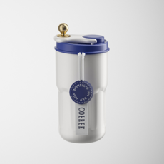 COLEEE 不鏽鋼顯溫保溫咖啡杯 輕奢便攜大容量, 藍色常規款, 420ml