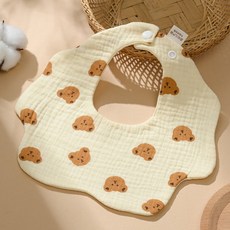 DFMEI 嬰兒口水巾純棉紗布圍嘴新生寶寶圍兜U型圍嘴春秋, 1個, 1個裝, 熊頭【花瓣圍嘴】:如圖