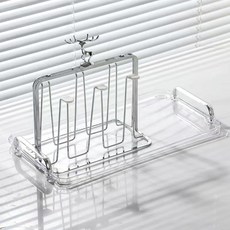 杯架水杯瀝水架輕奢倒掛6個裝套裝帶杯子架子收納置物架托盤家用 RNBG, 銀鹿杯架+銀提手透明盤, 1個