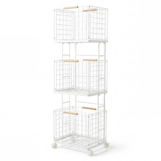 도파밍 이동식 트롤리 빨래바구니 3단 세탁바구니, 화이트