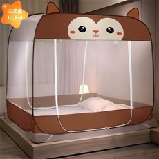 蚊帳 防蚊蚊帳 蒙古包蚊帳 折疊蚊帳 免安裝 加厚加密全底蚊帳, 二只萌鼠粉三開門+全底防摔,1.2米床120*200cm