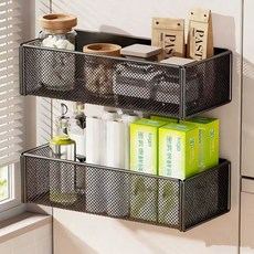 Alemon 마그네틱 자석 냉장고 선반 다용도 수납 정리, 소, 블랙
