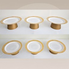 나랑파티 생신상 백일상 돌상 접시 세트 생일소품 홈파티 그릇, 3세트, 금테접시+골드접시받침