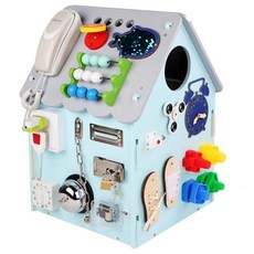 비지보드 나무 비지하우스 비지 크리비지 퍼즐 활동 교구 교육용 장난감 감각 교육, 4. 뉴 몬테소리 부시 하우스(블루)