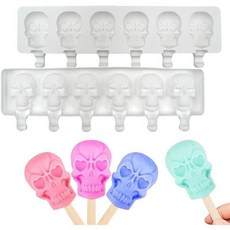 Ykybhx 아이스바 틀 아이스크림 할로윈 귀여운 해골 모양 아이스캔디 몰드 실리콘 아이스 팝 6 캐비티 케이크 DIY 메이커 홈메이드 B, Cute Skull Popsicle Molds B