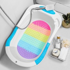 G9 浴缸防滑墊 兒童浴室地墊 寶寶淋浴按摩墊, 1個, 寶寶浴盆防滑墊-彩虹色 42*25cm