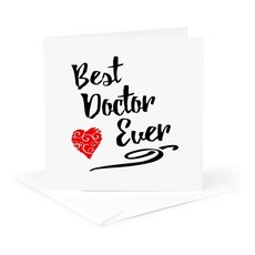인사말 카드 - Best Doctor Ever- 레드 소용돌이 모양의 하트 블랙 타이포그래피 디자인 - 디자인, Single Card