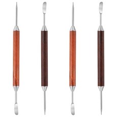 DOPENSPI 4피스 라떼 아트 펜 스테인리스 스틸 듀얼 엔드 커피 드로잉 나무 손잡이 도구 에스프레소 디자인 바리스타 액세서리 홈 카페 바용, DOPENSPI 4피스 라떼 아트 펜, 스테인리스 스틸