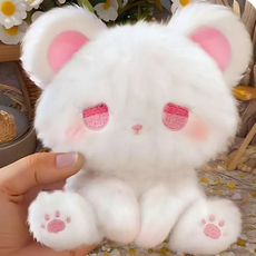 可愛貓咪絨毛玩偶，綠色眼睛, 白色可愛小熊（粉色眼睛）, 1個