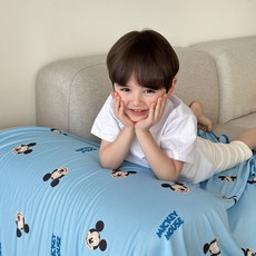 ECLL 무형광 쿨메쉬 블랭킷 아기 여름 담요 +파우치, 디즈니미키(블루)
