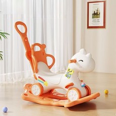 多功能兒童搖搖馬滑行車，寶寶玩具，安全環保材質，舒適座椅設計, 橘色【車+底座+故事機+靠背+推把】, 1個
