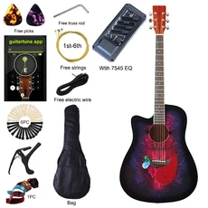 작은 결함이 있는 왼손 어쿠스틱 기타 장면 전환 디자인 포크 고광택 EQ Basswood Body 41 인치 추가, 01 41인치, 02 M2 Left With EQ