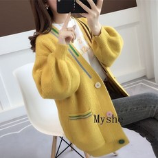 [Myshe]가을 겨울 니트 가디건 여성 루즈핏 가디건 캐주얼 QiSxy919KS5