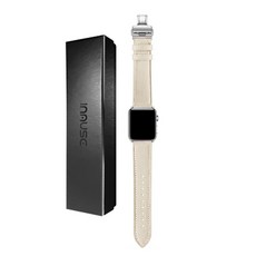 IMMUSE Apple Watch 6/SE/5/4/3/2/1 高級解扣皮革錶帶, Beige(錶帶)+銀色(錶帶扣), 42/44mm