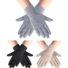 SATINIOR 3쌍 여성용 겨울 장갑 두꺼운 터치스크린 장갑 따뜻한 케이블 니트 문자 장갑 보온 탄성 커프 장갑 블랙 그레이 카키