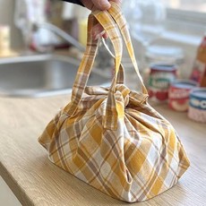 도시락가방 오버랩체크 도시락 보자기 나들이 휴대용, 1개