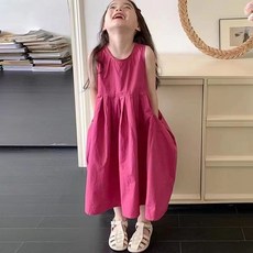 賣場優選童裝 女童洋裝 多巴胺女孩女童背心裙夏季2025新款兒童韓版簡約無袖裙子