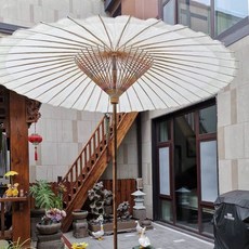 대나무파라솔 우산 볏집 파라솔 원사 브라이트레드 해변, 250cm, 반면 천공, 퓨어화이트