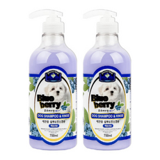 뉴벨버드 블루베리 백모용 하얀 강아지 샴푸린스, 2개, 2개입, 750ml