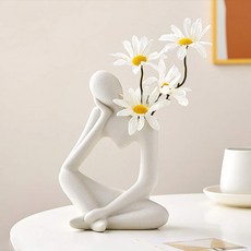 PICKAUES 생각하는사람 모던 스톤 오브제 인테리어 조각상 화병, 네추럴