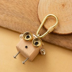 朋克風 小機器人 鑰匙扣 復古可愛 萌趣 包包掛飾 創意 設計感 禮物 小衆 獨特 高顔值 配飾, 1個, 櫸木小黃人款式一