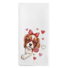 Nvucamd 재미있는 발렌타인 블랙 래브라도 리트리버 선물 주방 타월 블랙 실험실 개 애호가 선물 핸드 타월 욕실용 발렌타인 래브라도 리트리버 접시 티 타월 주방 장식용, 카발리에 킹 찰스 스패니얼