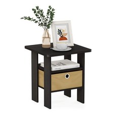 Furinno Dario 엔드 테이블 / 사이드 테이블 / 나이트 스탠드 / 빈 서랍이 있는 침대 옆 테이블 1팩 아메리카노/미디엄 브라운 450381, Dark Espresso/Brown