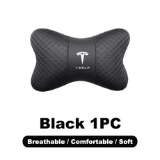 쿠쿠스토어 1PC 가죽 카시트 머리 받침 요추 지원 쿠션 베개 테슬라 모델 3 S X Y 로드스터 SpaceX 자동차, 08 1pc-black